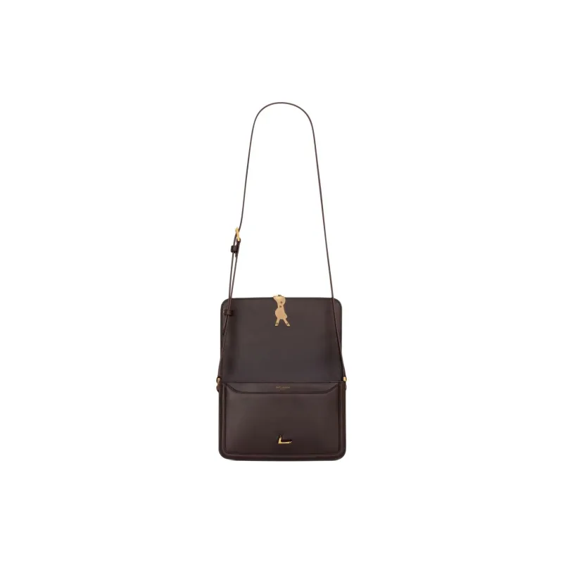 SAINT LAURENT Cow Leather Shoulder Bag, Crossbody Bag Medium Size Women's Dark Chestnut-4