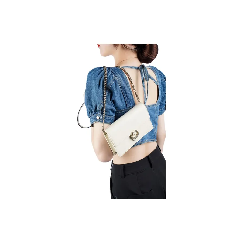 GUCCI Interlocking GG Chain Crossbody Bag White-6