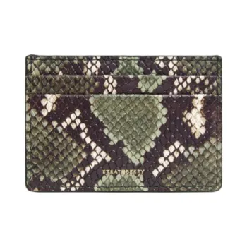 Strathberry Snakeskin Print Leather Card Holder Women's Green & Brown