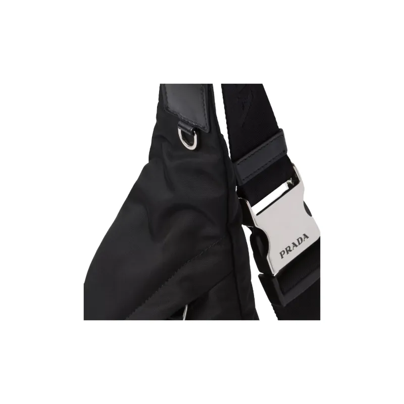 PRADA Recycled Nylon With Leather Shoulder Bag, Crossbody Bag Men's Black-4