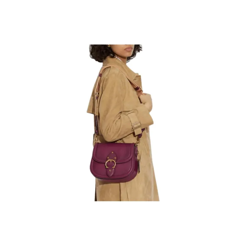 COACH Beat Leather Saddle Bag Shoulder Bag Crossbody Bag Small Size Women's Black Cherry Red-4