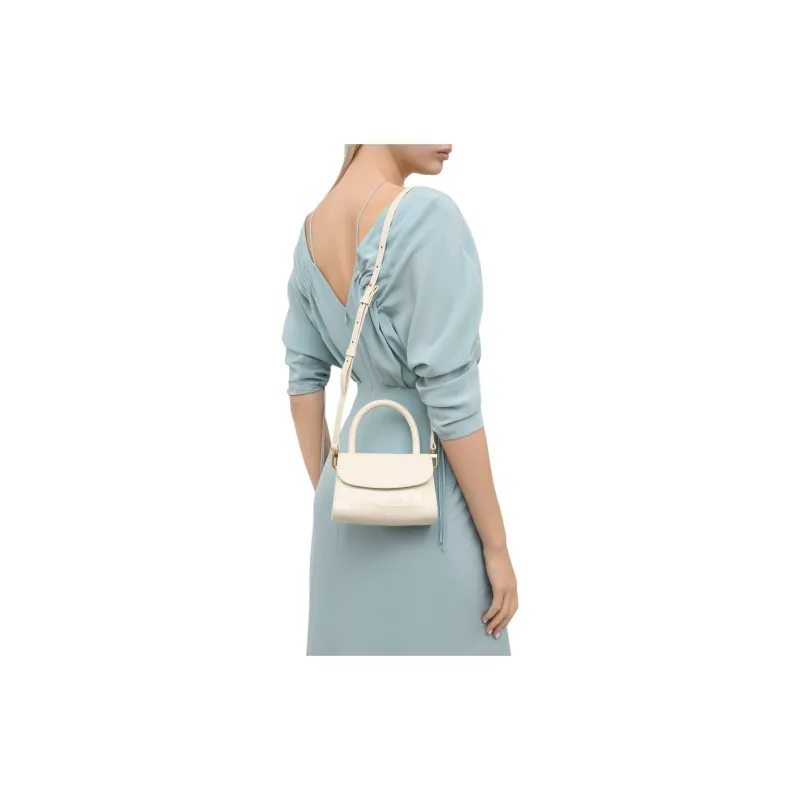 By Far Croco Cow Leather Small Square Bag, Portable Crossbody Bag, Shoulder Bag Mini Women's Cream White-6