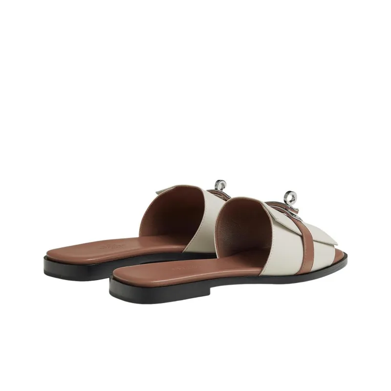 HERMES Giulia Slide Slippers Women's Beige-4
