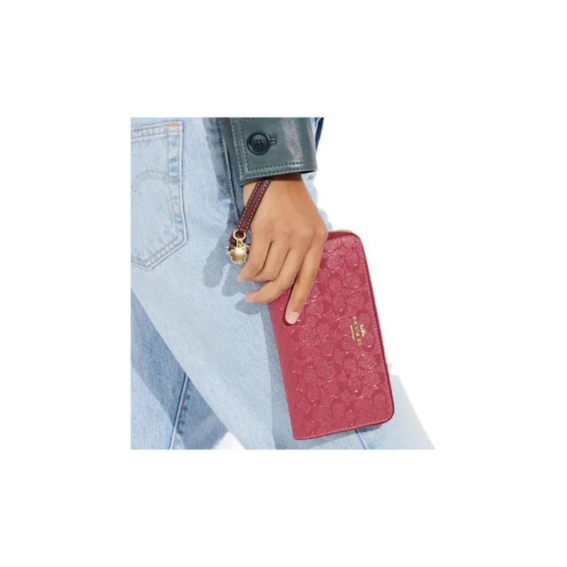 COACH Zip Around Leather Clutches Wallets Small Size Women's Strawberry Red-2