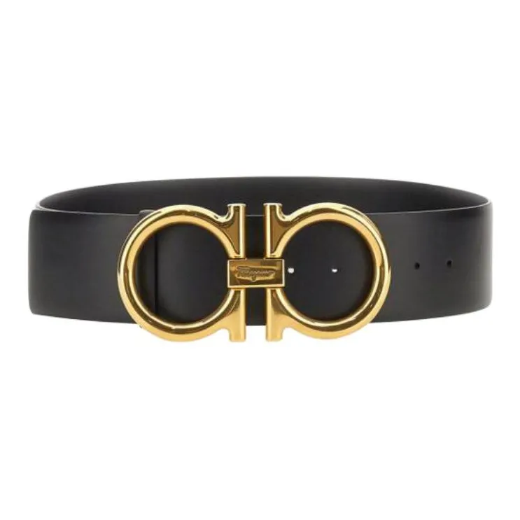 FERRAGAMO Brand Logo Calfskin Leather Belts Women's Black Width 5.8CM-0