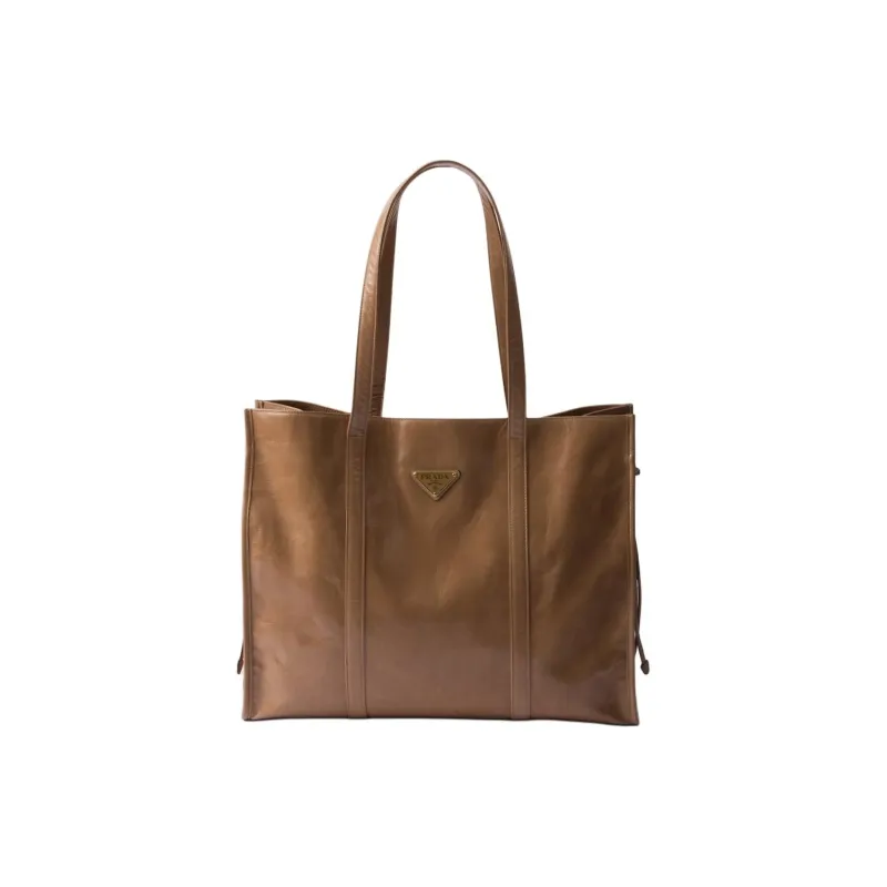 PRADA Leather Tote Bag Shopping Bag Handbag Large Size Women's Brown-0