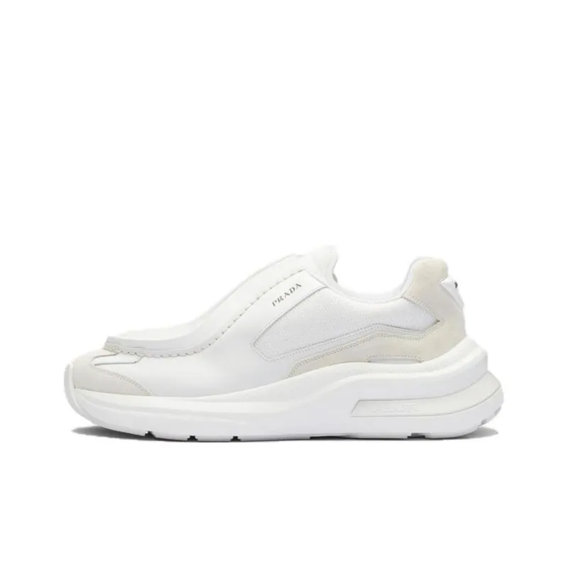 PRADA Brushed Leather Sneakers Bike Fabric Suede White-0