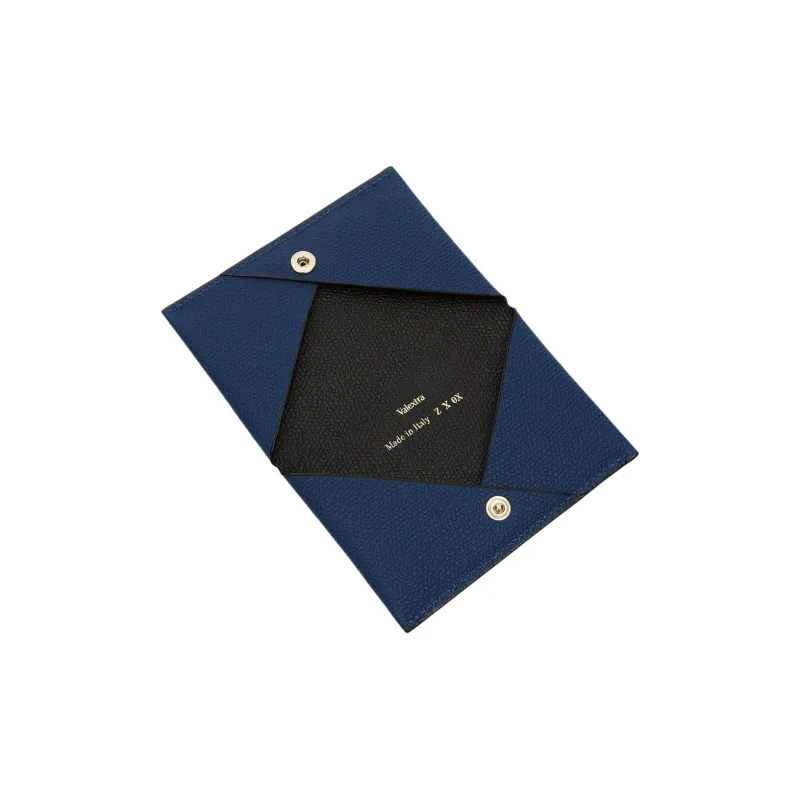 Valextra Millepunte Calfskin Card Holder Women's Sapphire Blue & Black-3