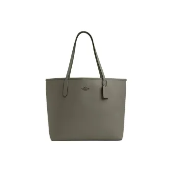 COACH City Pebbled Leather Tote Bag, Shopping Bag, Handbag Large Size Women's Gunmetal & Army Green