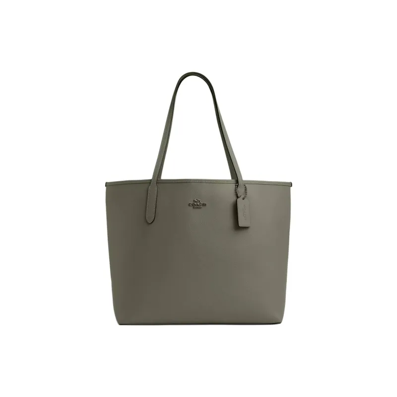 COACH City Pebbled Leather Tote Bag, Shopping Bag, Handbag Large Size Women's Gunmetal & Army Green-0