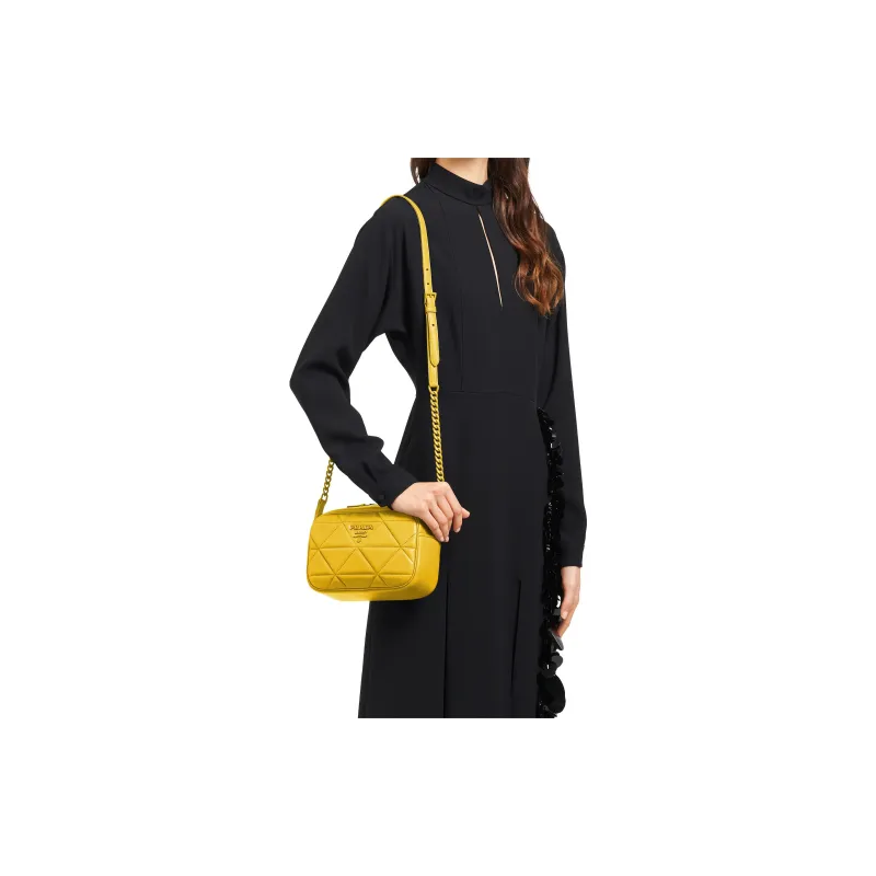 PRADA Sheepskin Crossbody Bag, Shoulder Bag Women's Yellow-3