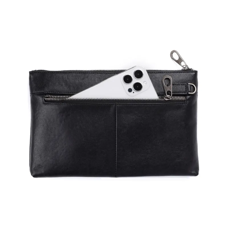Old Man's Head Cow Leather Envelope Bag Clutches Regular Men's Black-2