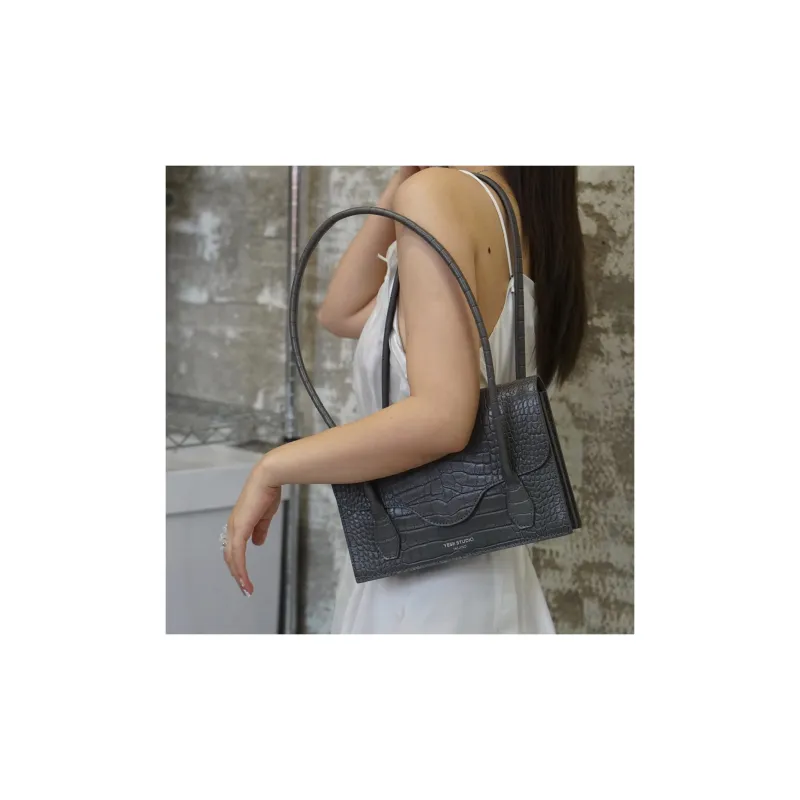 YESE STUDIO Elizabeth Series Cow Leather One Shoulder Underarm Handbag Women's Metallic Green-2