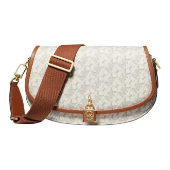 MICHAEL KORS Mila Coated Canvas Crossbody Bag Shoulder Bag Medium Size Women's Ecru & Acorn Brown