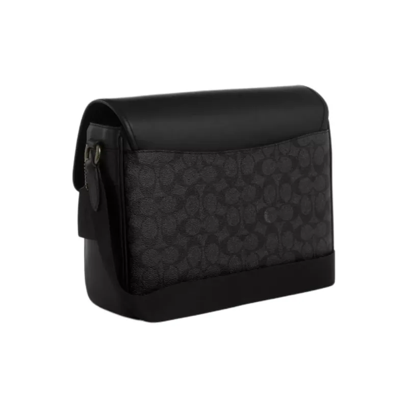 COACH Coated Canvas With Smooth Calfskin Messenger Bag, Shoulder Bag, Crossbody Bag Men's Charcoal Gray-1