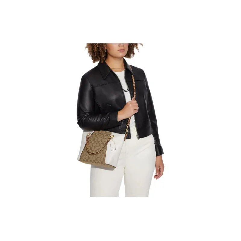 COACH Snakeskin Print Leather Dumpling Bag, Crossbody Handbag Trumpets Women's Khaki Monogram & White-4