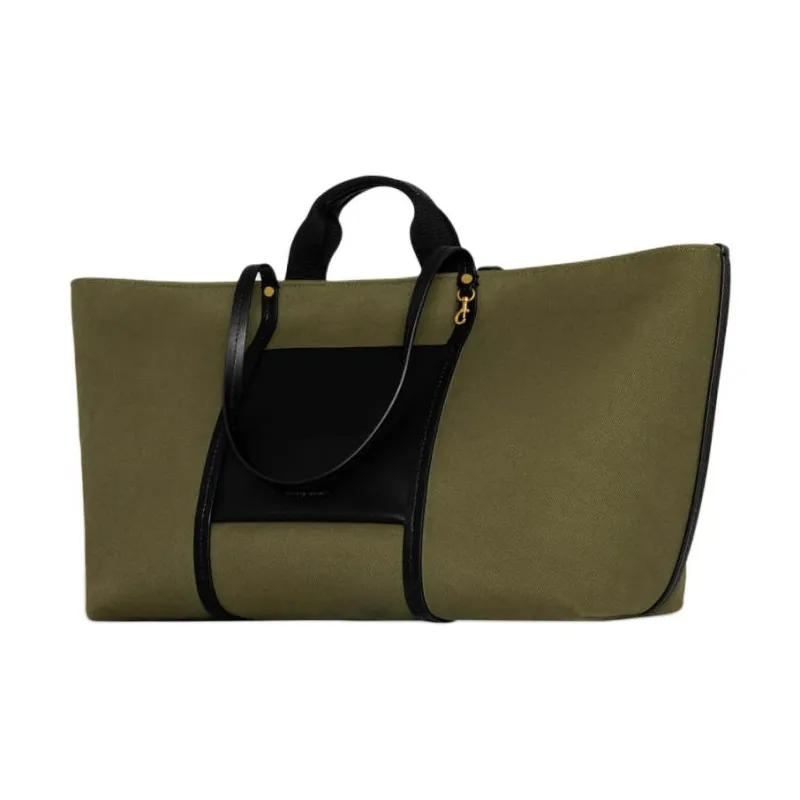 REBECCA MINKOFF Cotton With Genuine Leather Tote Bag Shopping Bag Shoulder Bag Handbag Women's Green-1