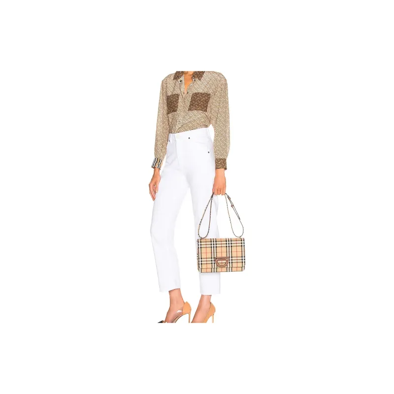 Burberry Canvas With Leather Shoulder Bag Crossbody Bag Women's Coffee-7
