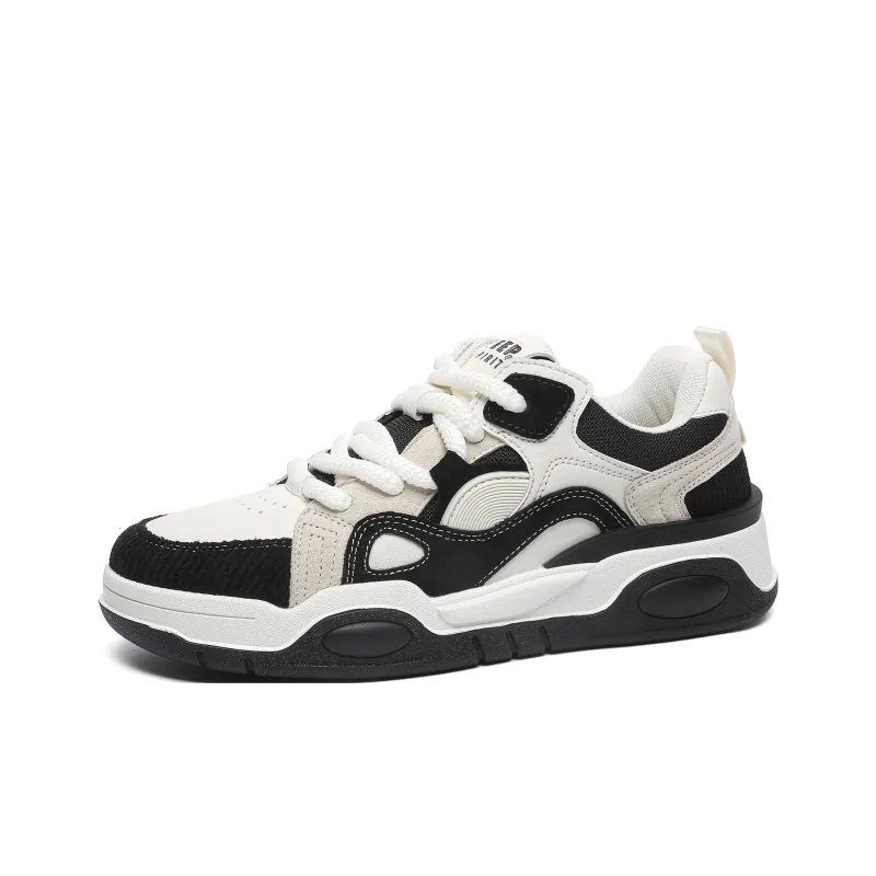 JEEP SPIRIT Retro Fashion Anti Slip And Wear Resistant Height Increasing Low Top Skateboard Shoes Men's Black White-0