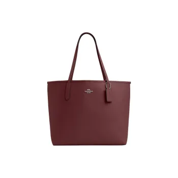 COACH City Double Sided Leather Tote Bag, Shopping Bag, Handbag Tubas Women's Silver & Burgundy