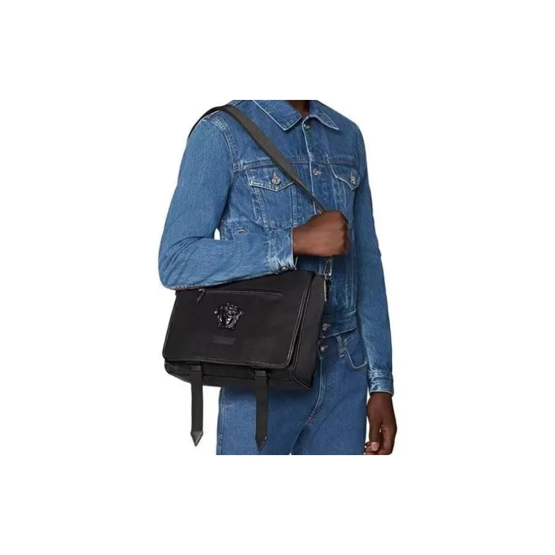 VERSACE La Medusa Nylon Shoulder Bag Crossbody Bag Messenger Bag Men's Black-4