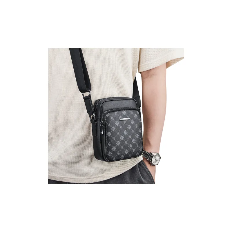WilliamPOLO Cow Leather Cell Phone Shoulder Bag Crossbody Bag Regular Men's Black-7