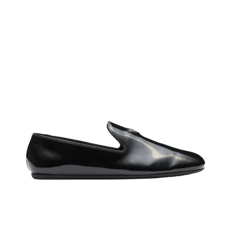 PRADA Triangle-logo Patent-finish Loafers-1