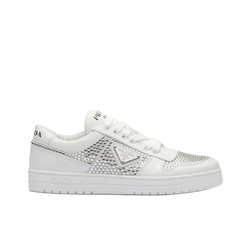 PRADA Crystal-embellished Leather Sneakers-1