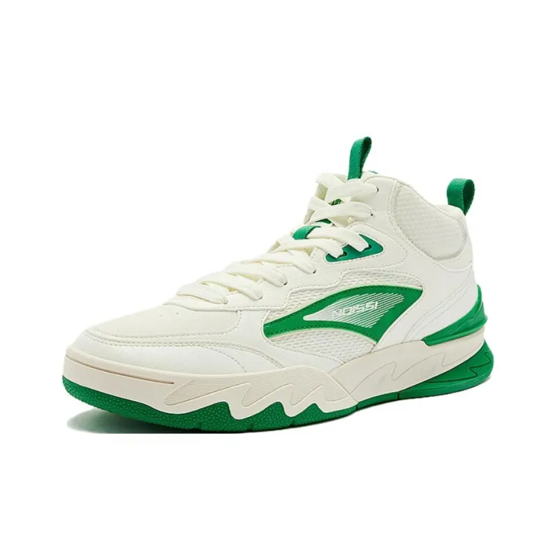 QIAODAN Anti Slip Wear Resistant High Top Skateboard Shoes Men's White Green-2