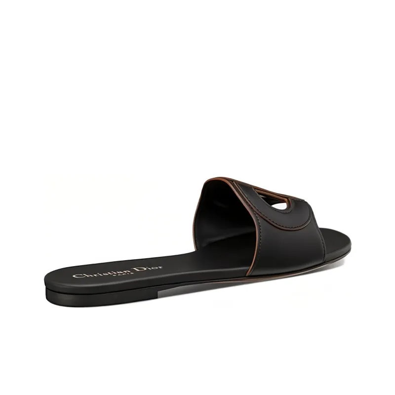 DIOR D Club Genuine Leather Sole Odor Resistant Slide Slippers Women's Black-4
