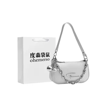 Dusen Kangaroo PU Shoulder Bag Regular Women's Black/White/Silver