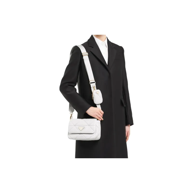 PRADA Soft Sheepskin Leather Handbags Shoulder Bags Women's White-3