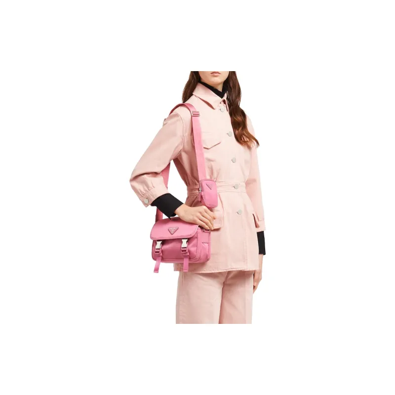 PRADA Nylon And Saffiano Leather Shoulder Bag Women's Begonia Pink-4