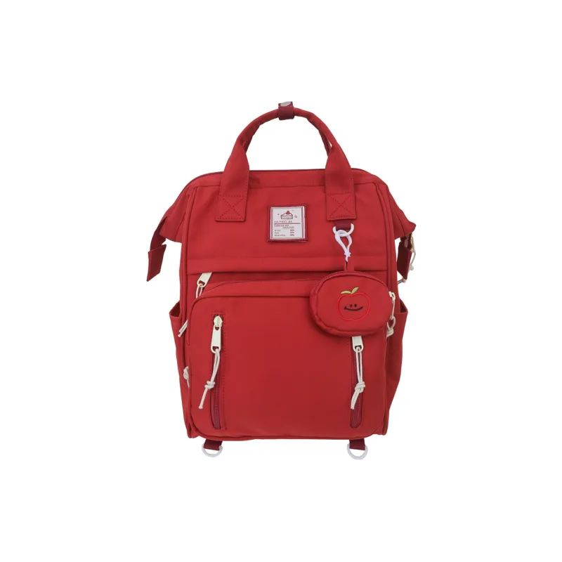 Kaka Tree Nylon Backpack Unisex Black/Ecru/Pink/Red-4