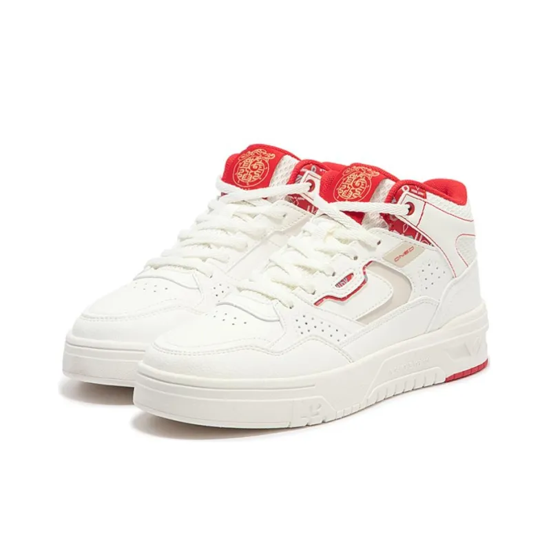 361° Anti Slip Wear Resistant High Top Skateboard Shoes Women's White Red-2