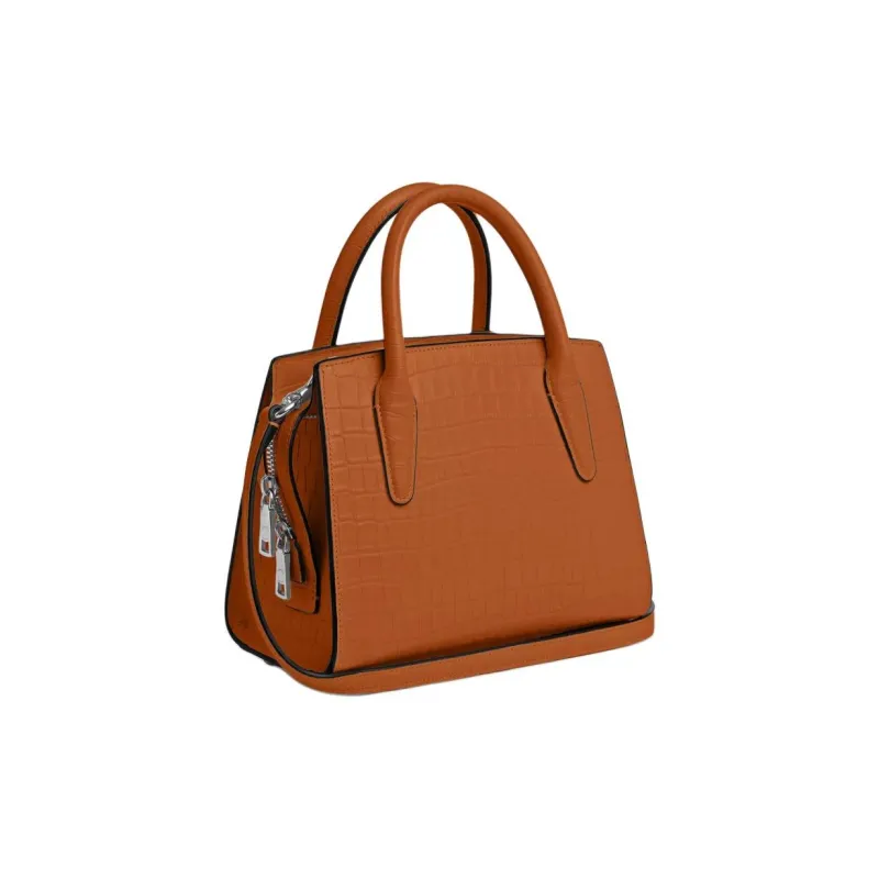 COACH Crocodile Embossed Leather Shoulder Bag, Crossbody Bag, Handbag Trumpets Women's Washed Orange-1
