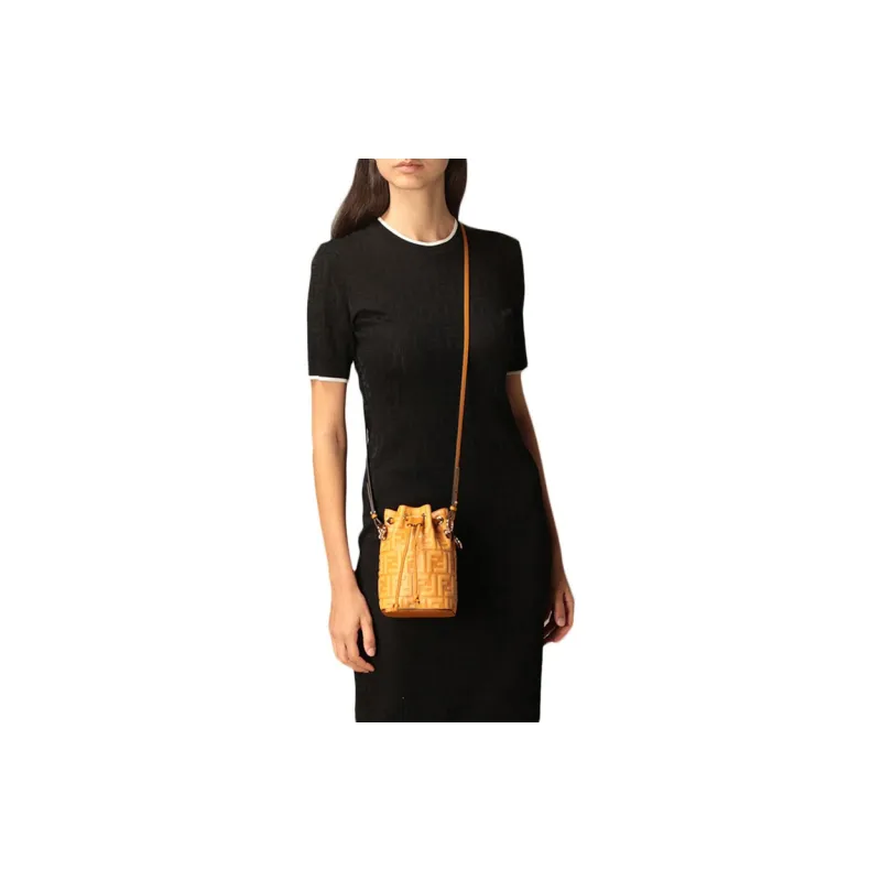 FENDI Mon Tresor Calfskin Bucket Bag, Shoulder Bag, Crossbody Bag, Handbag Mini Women's Orange Yellow-4
