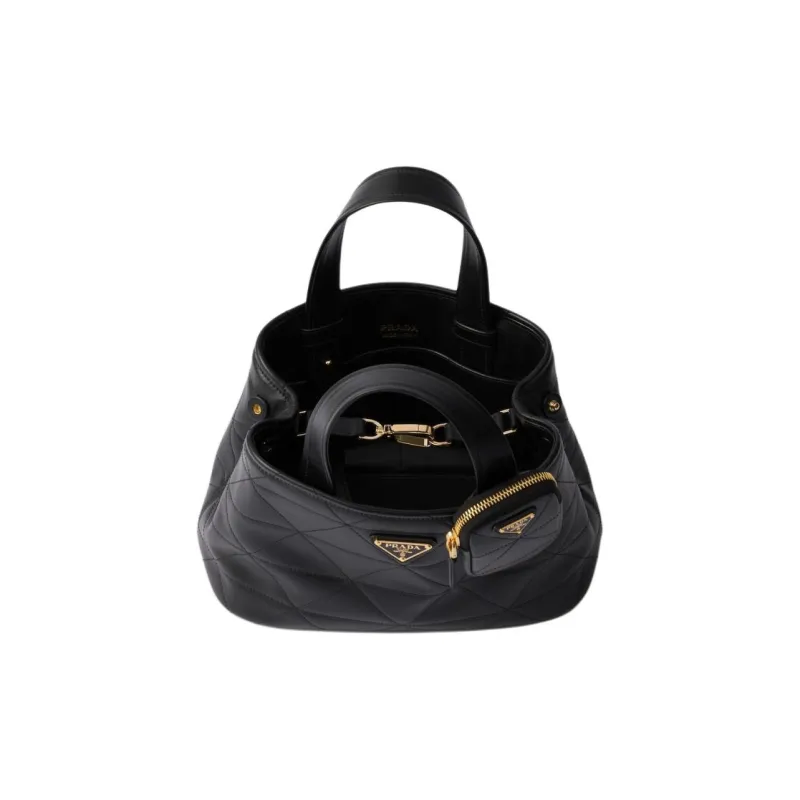 PRADA Quilting Leather Shoulder Bag Crossbody Bag Handbag Small Size Women's Black-4
