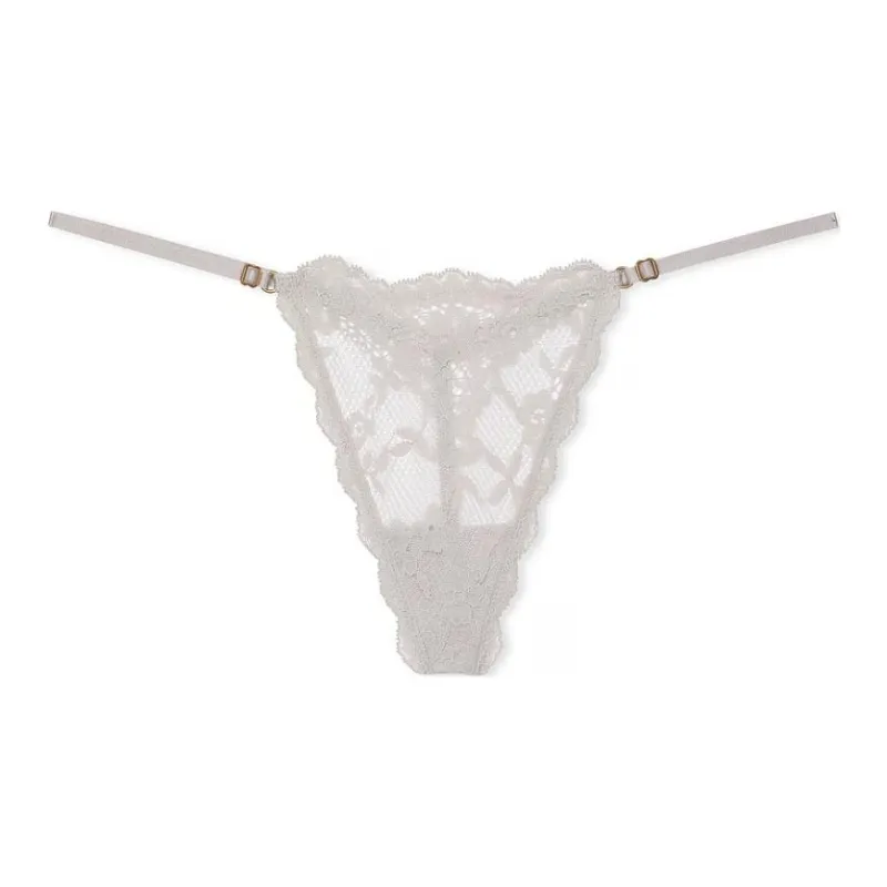 Victoria's Secret Fantasy Collection DREAM ANGELS Lace Adjustable V-String Panty / Grey Underpants Women's 1 Pack Gray-0