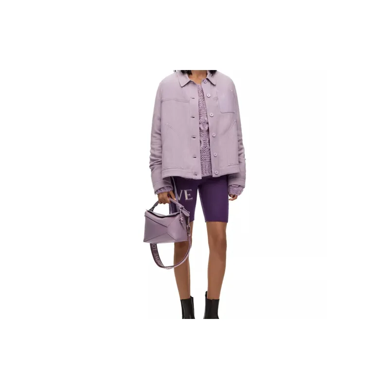 LOEWE Puzzle Satin Cow Leather Shoulder Bag Crossbody Bag Handbag Small Size Women's Light Eggplant Purple Glaze-6