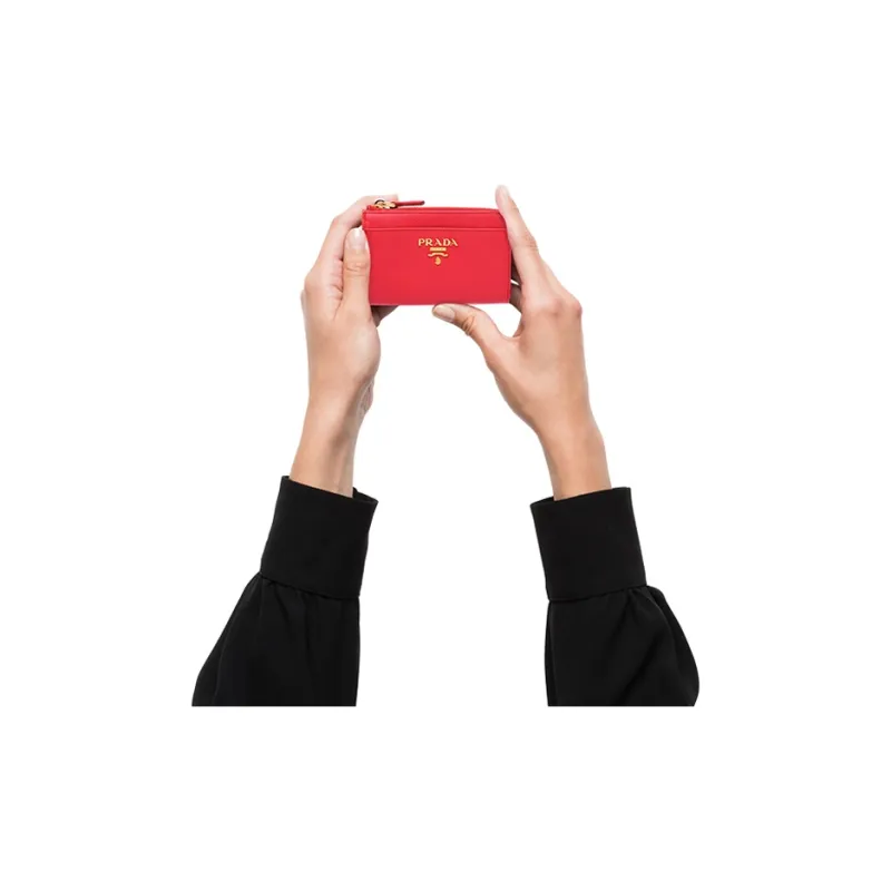 PRADA Saffiano Leather Wallet Key Pouch Women's Red-4