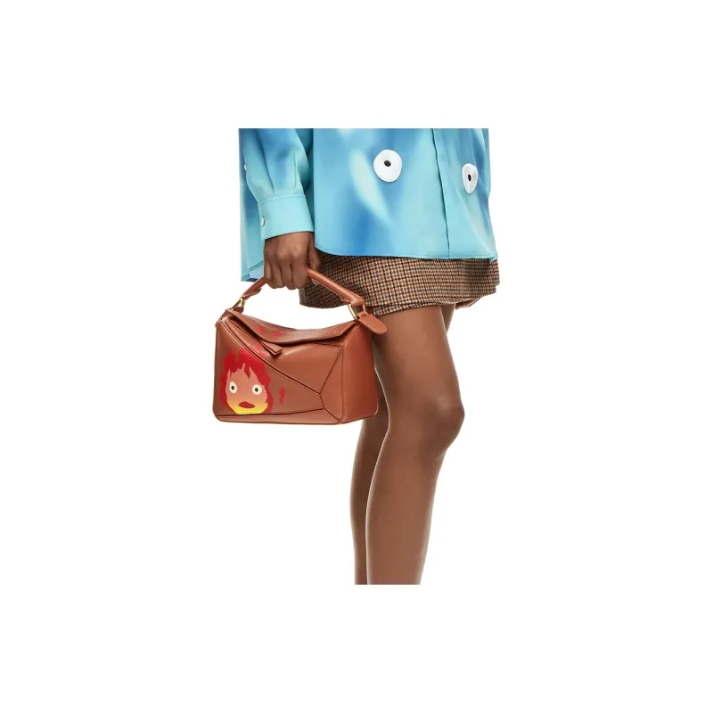 LOEWE Howl's Moving Castle Puzzle Satin Cow Leather Shoulder Bag Crossbody Bag Handbag Small Size Women's Rusty Red-7