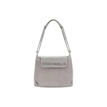 COCCINELLE Cow Leather Hobo Bag Portable Crossbody Bag Shoulder Bag Large Size Women's Cool Gray