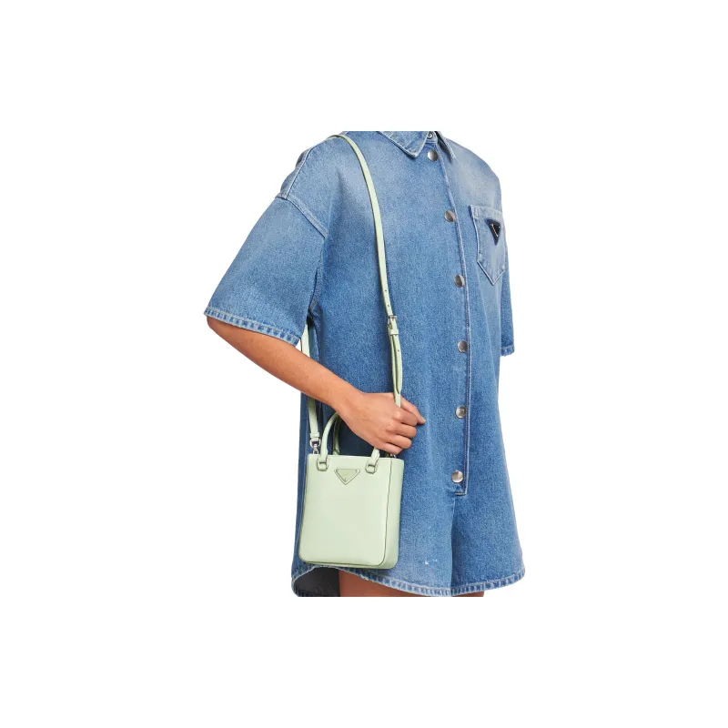 PRADA Shiny Leather Tote Bag Shopping Bag Handbag Regular Women's Green-4