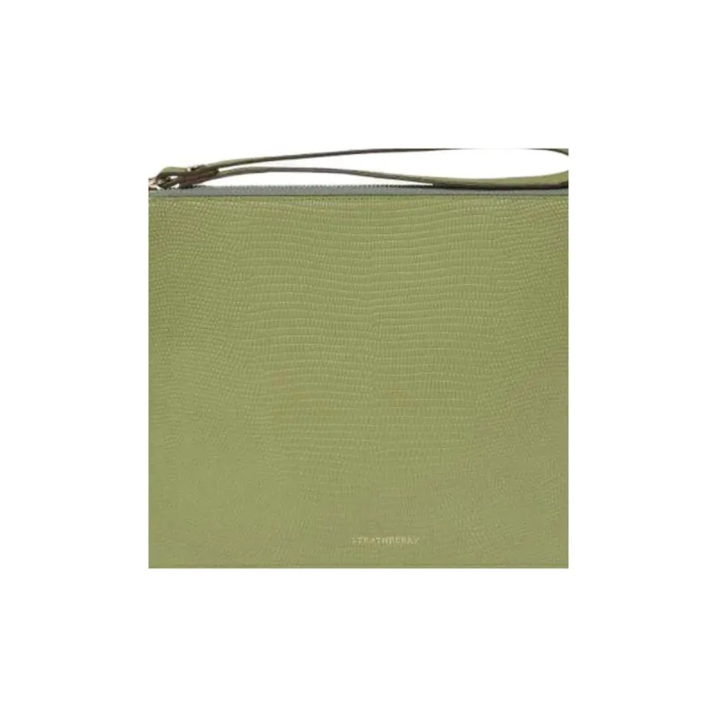 Strathberry Lizard Embossed Leather One Shoulder Crossbody Clutches Women's Olive Green-4