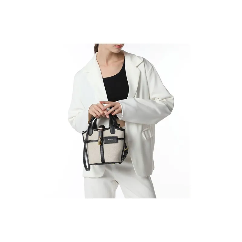 Mosiliri Canvas Canvas Bag Bucket Bag Basket Bag Handbag Shoulder Bag Crossbody Bag Small Size Women's White/Black-1