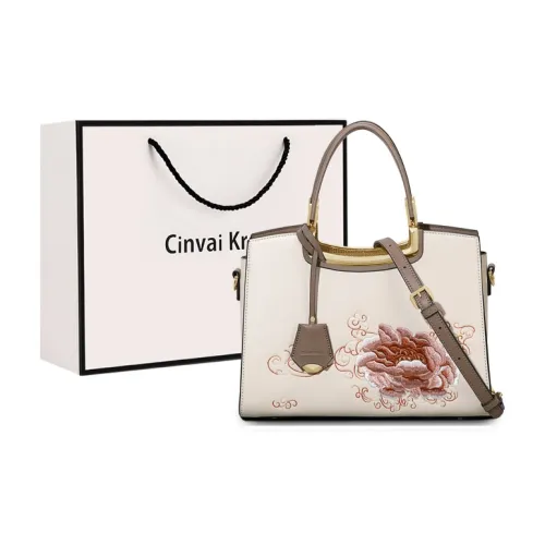 CinvaiKrose Synthetic Leather Shoulder Bag Crossbody Bag Handbag Medium Size Women's Cream White/Guizhi Red