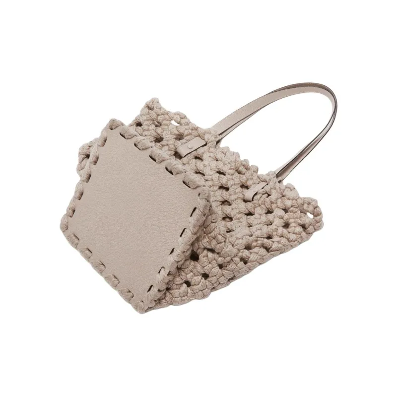 Valextra Woven Fabric With Calfskin One Shoulder Handbag Regular Women's Nude Pink-2