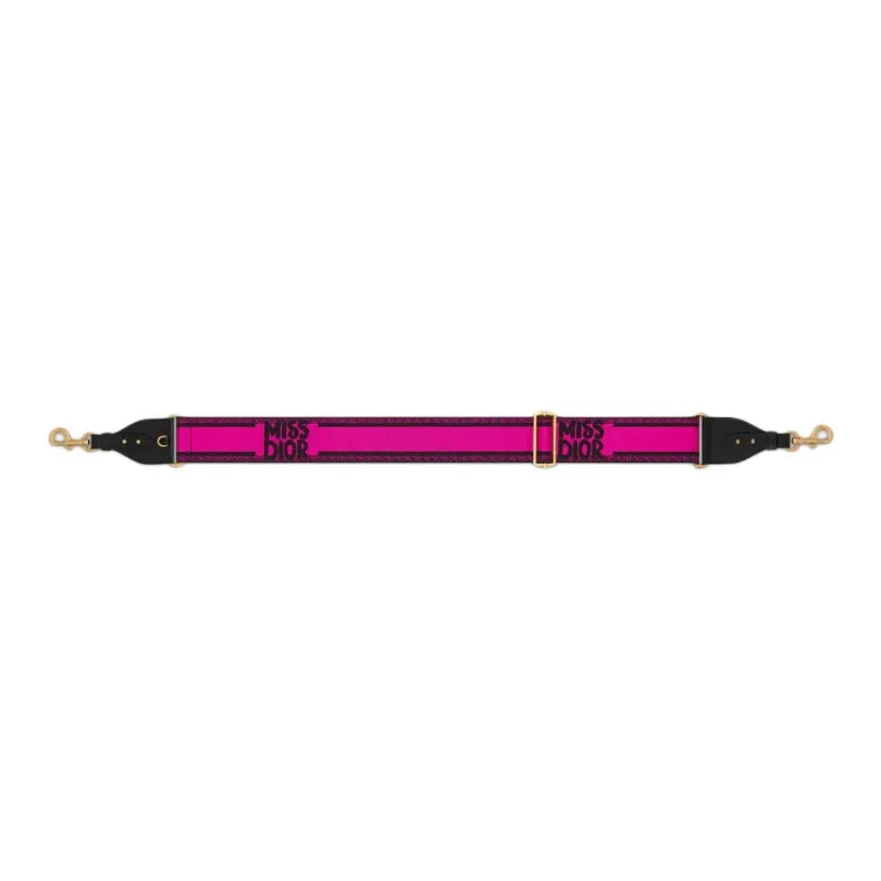 DIOR Miss Dior Embroidered Cow Leather Patchwork Shoulder Strap Bag Straps Women's Fuchsia & Black-1