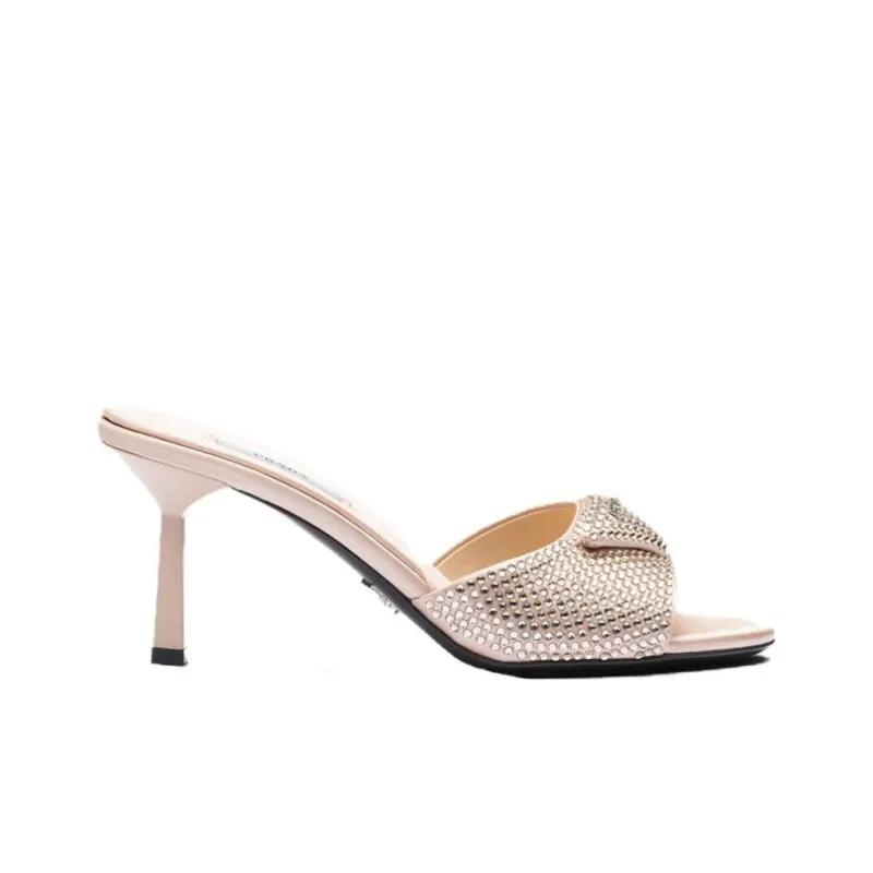 PRADA Crystal-embellished Satin Mules-1